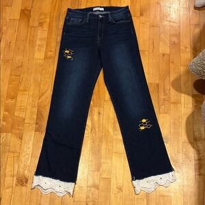 Flying Monkey Dark Blue Straight Leg Jeans with Custom Bee Embroidery